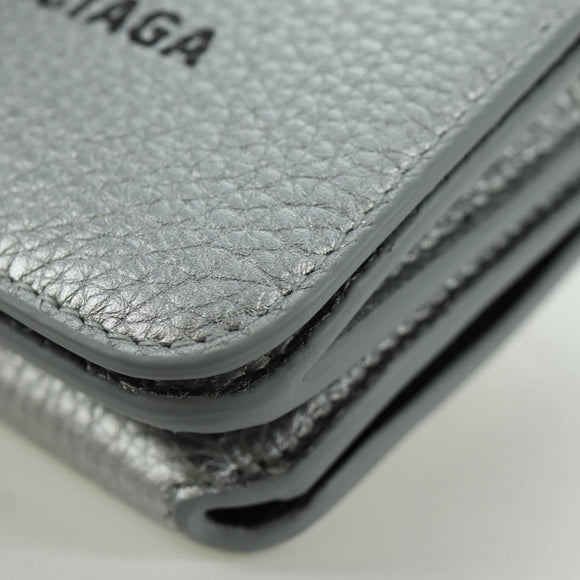BALENCIAGA Trifold Wallet Leather Silver 593813 Auth SW2307M