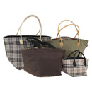 Burberrys Burberry Nova Check Hand Bag Nylon 4 Set Green Gray beige Auth SW2319-1