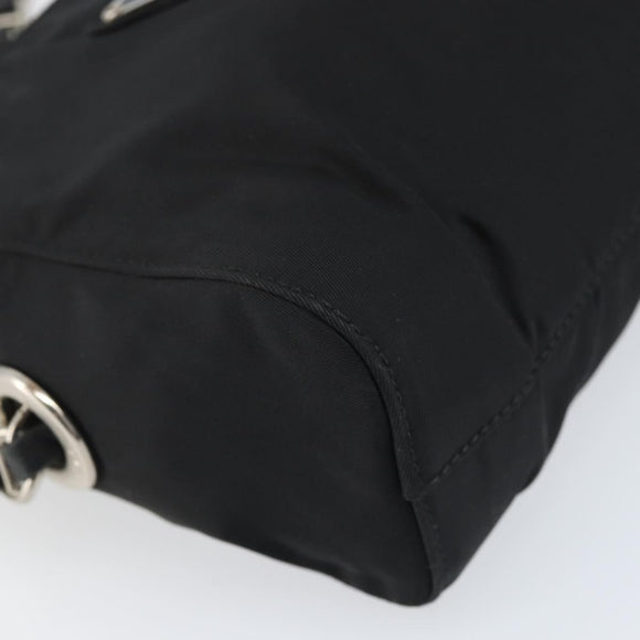 PRADA Umhängetasche mit Kette Nylon Schwarz Gold Auth SW2325A
