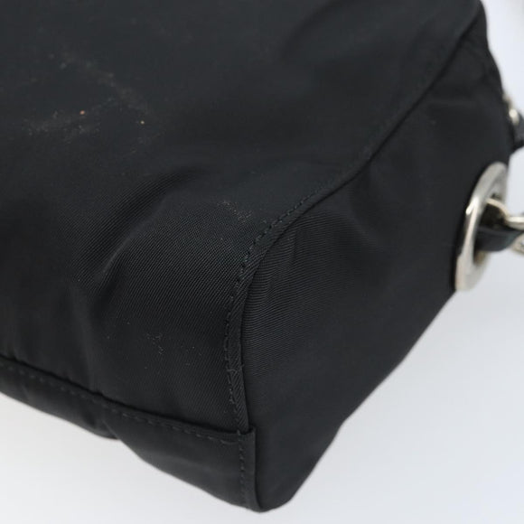 PRADA Umhängetasche mit Kette Nylon Schwarz Gold Auth SW2325A