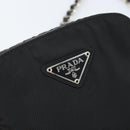 PRADA Umhängetasche mit Kette Nylon Schwarz Gold Auth SW2325A-18