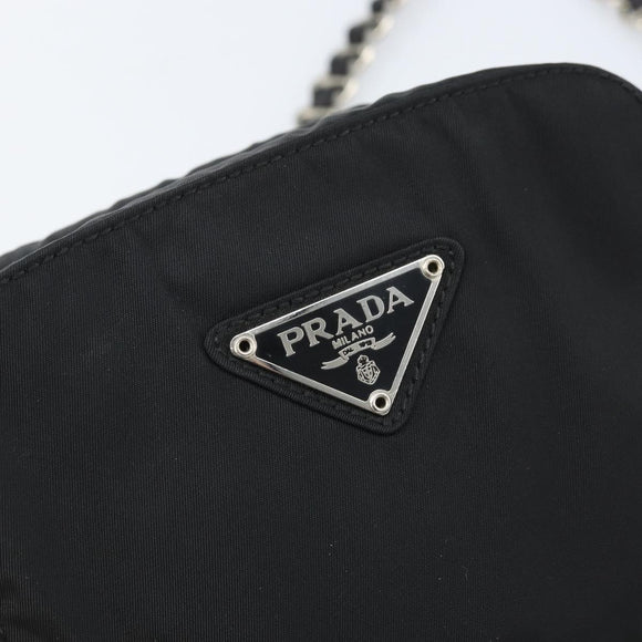 PRADA Umhängetasche mit Kette Nylon Schwarz Gold Auth SW2325A