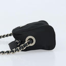 PRADA Umhängetasche mit Kette Nylon Schwarz Gold Auth SW2325A-4