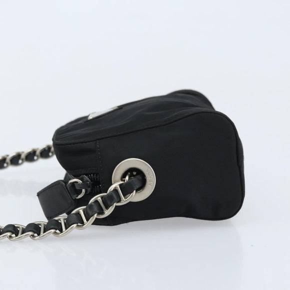 PRADA Umhängetasche mit Kette Nylon Schwarz Gold Auth SW2325A
