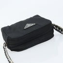 PRADA Umhängetasche mit Kette Nylon Schwarz Gold Auth SW2325A-6