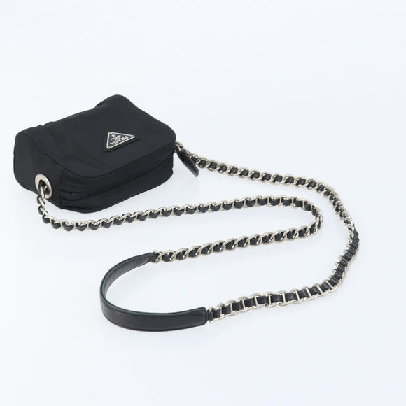 PRADA Chain Shoulder Bag Nylon Black Gold Auth SW2325A