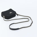 PRADA Umhängetasche mit Kette Nylon Schwarz Gold Auth SW2325A-7