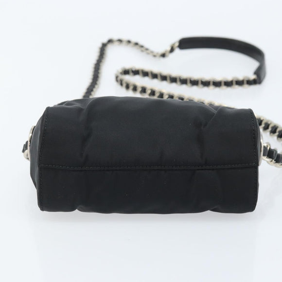 PRADA Umhängetasche mit Kette Nylon Schwarz Gold Auth SW2325A