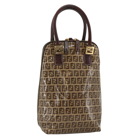 FENDI Zucchino Canvas Hand Bag Beige Gold Auth SW2327A