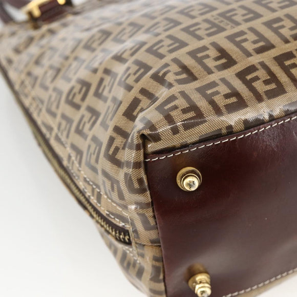 FENDI Zucchino Canvas Hand Bag Beige Gold Auth SW2327A