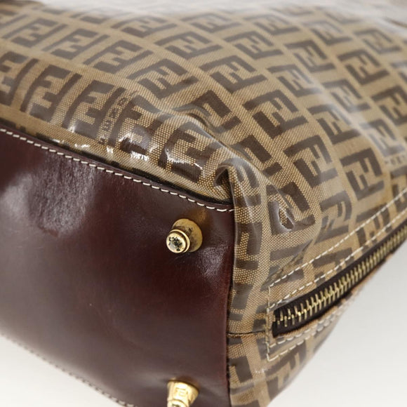 FENDI Zucchino Canvas Hand Bag Beige Gold Auth SW2327A