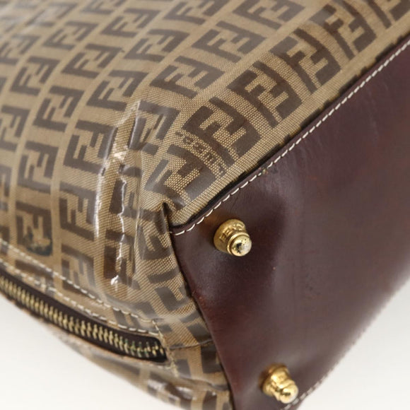 FENDI Zucchino Canvas Hand Bag Beige Gold Auth SW2327A