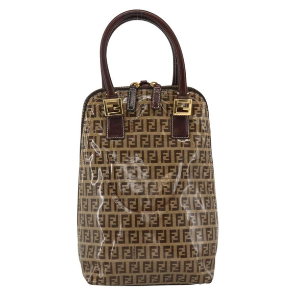 FENDI Zucchino Canvas Hand Bag Beige Gold Auth SW2327A