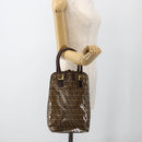 FENDI Zucchino Canvas Hand Bag Beige Gold Auth SW2327A-22