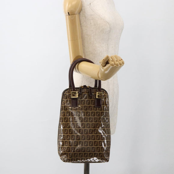 FENDI Zucchino Canvas Hand Bag Beige Gold Auth SW2327A
