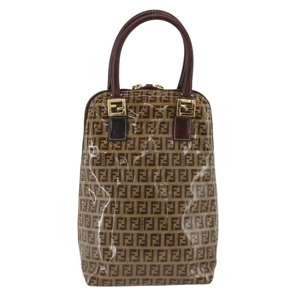 FENDI Zucchino Canvas Hand Bag Beige Gold Auth SW2327A