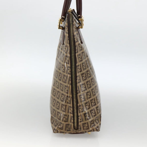 FENDI Zucchino Canvas Hand Bag Beige Gold Auth SW2327A