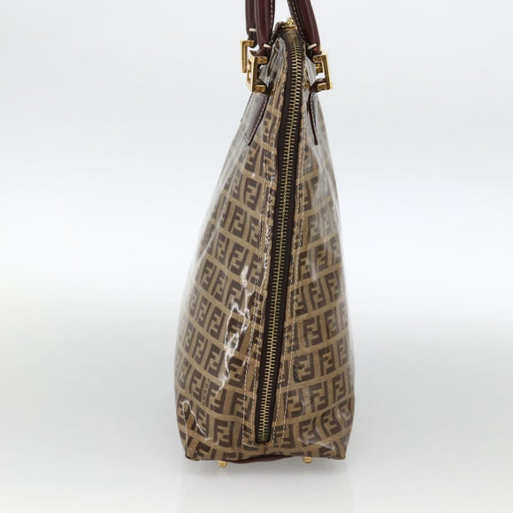 FENDI Zucchino Canvas Hand Bag Beige Gold Auth SW2327A