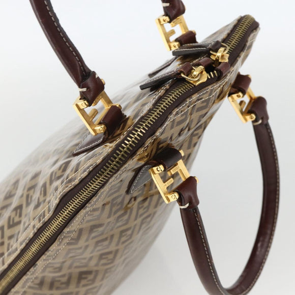 FENDI Zucchino Canvas Hand Bag Beige Gold Auth SW2327A