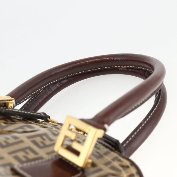 FENDI Zucchino Canvas Hand Bag Beige Gold Auth SW2327A