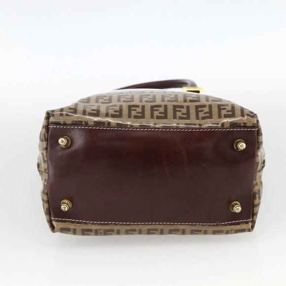 FENDI Zucchino Canvas Hand Bag Beige Gold Auth SW2327A