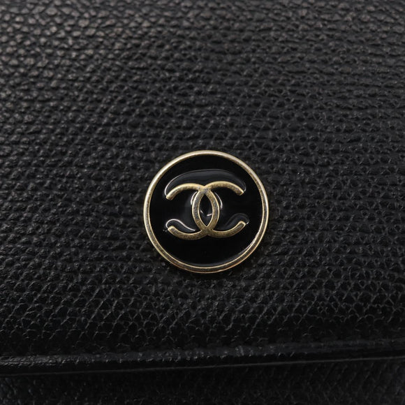 CHANEL Cigarette Case Leather Black Gold CC Auth SW2330A