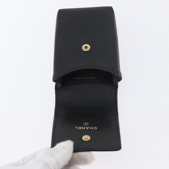CHANEL Cigarette Case Leather Black Gold CC Auth SW2330A