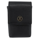 CHANEL Cigarette Case Leather Black Gold CC Auth SW2330A-13