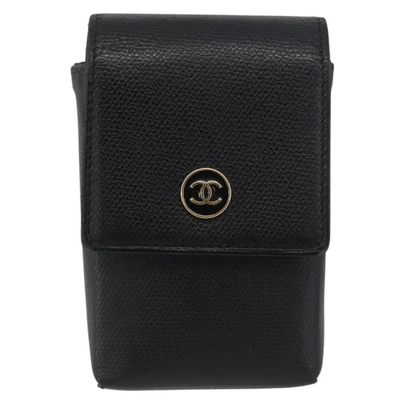 CHANEL Cigarette Case Leather Black Gold CC Auth SW2330A