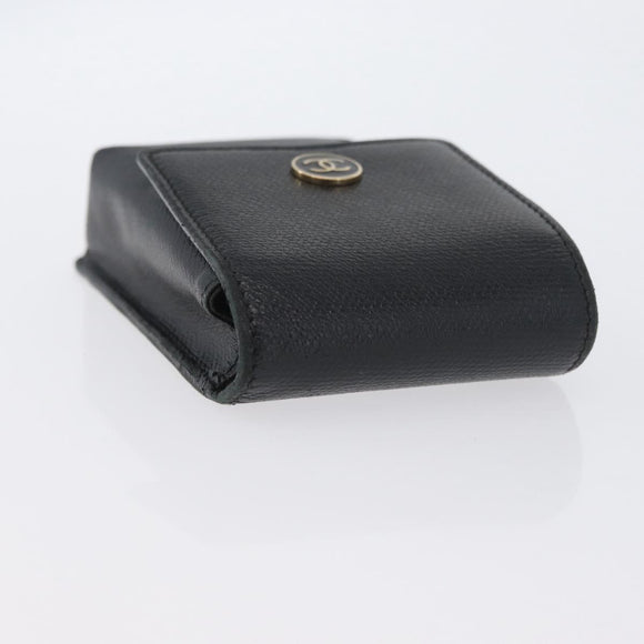 CHANEL Cigarette Case Leather Black Gold CC Auth SW2330A