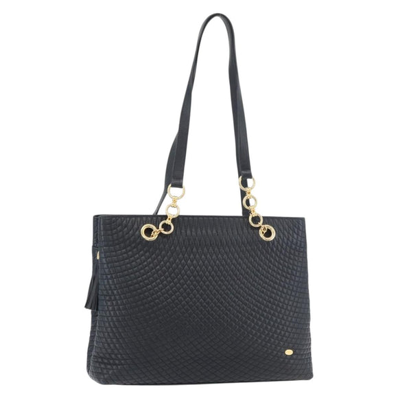 BALLY Quilted Shoulder Bag Leather Navy Gold Auth SW2333A