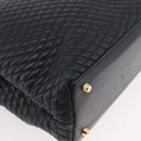 BALLY Quilted Shoulder Bag Leather Navy Gold Auth SW2333A-9