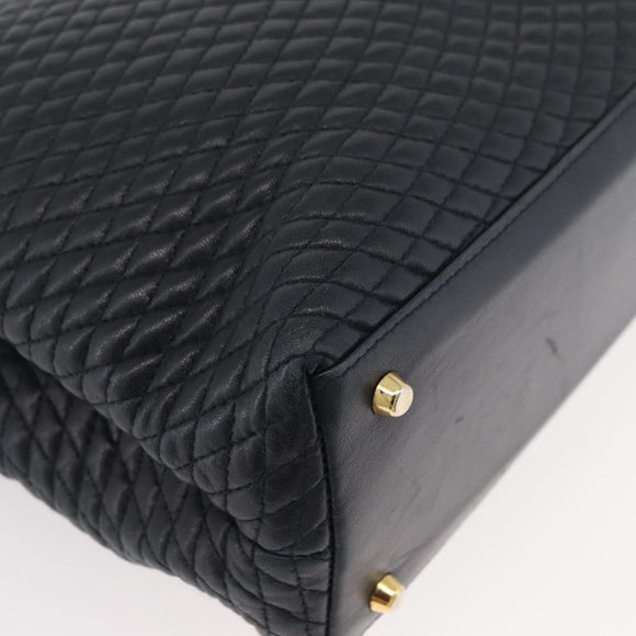 BALLY Quilted Shoulder Bag Leather Navy Gold Auth SW2333A