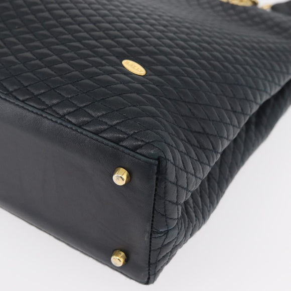 BALLY Quilted Shoulder Bag Leather Navy Gold Auth SW2333A