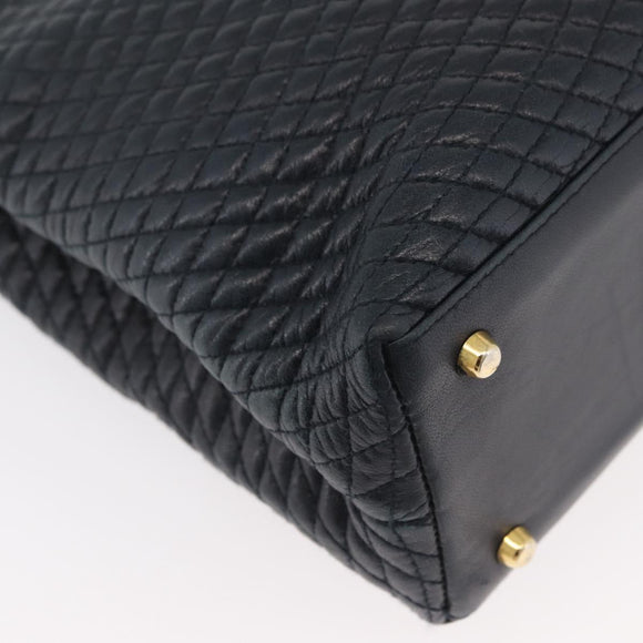 BALLY Quilted Shoulder Bag Leather Navy Gold Auth SW2333A