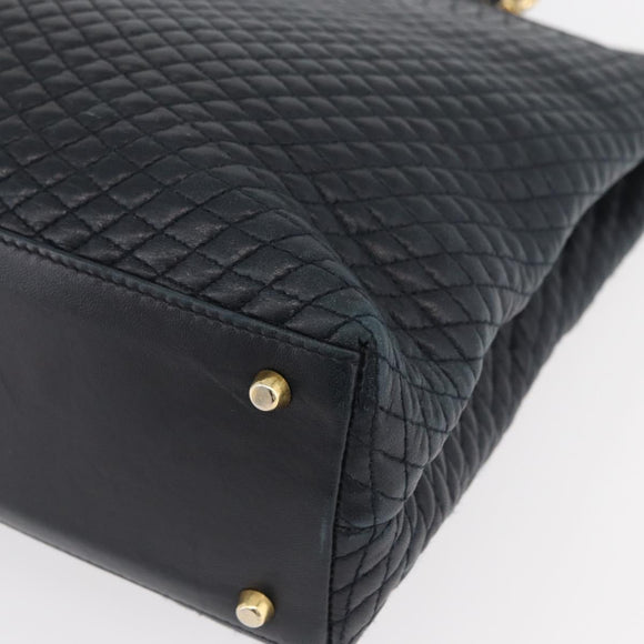 BALLY Quilted Shoulder Bag Leather Navy Gold Auth SW2333A