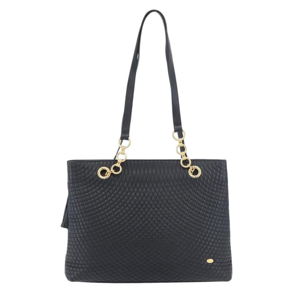 BALLY Quilted Shoulder Bag Leather Navy Gold Auth SW2333A