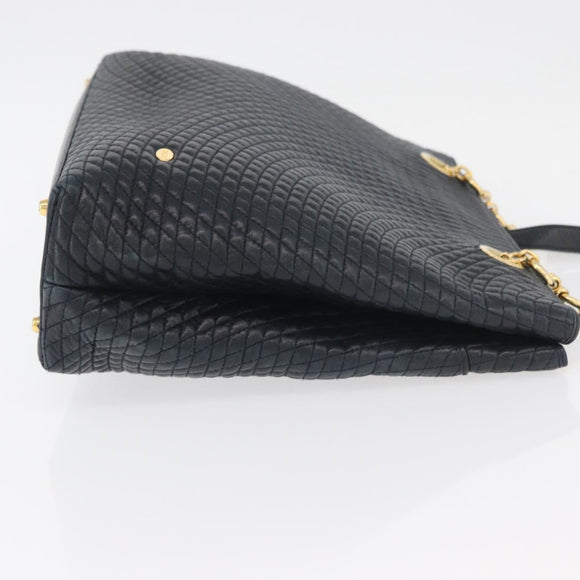 BALLY Quilted Shoulder Bag Leather Navy Gold Auth SW2333A