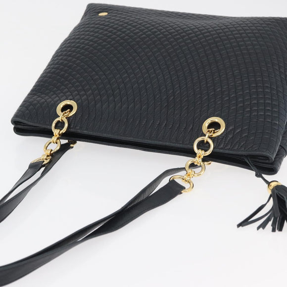 BALLY Quilted Shoulder Bag Leather Navy Gold Auth SW2333A