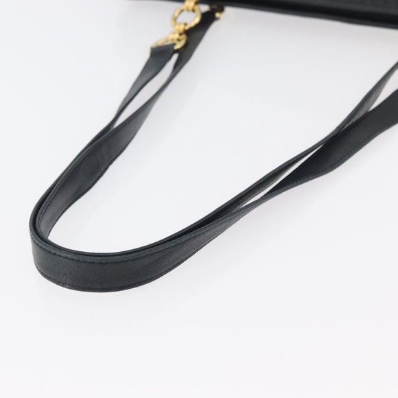BALLY Quilted Shoulder Bag Leather Navy Gold Auth SW2333A