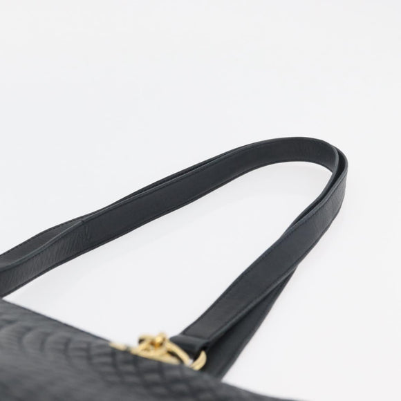 BALLY Quilted Shoulder Bag Leather Navy Gold Auth SW2333A