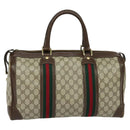 GUCCI GG Supreme Web Sherry Line Hand Bag PVC Beige Gold Red Auth sw234-13