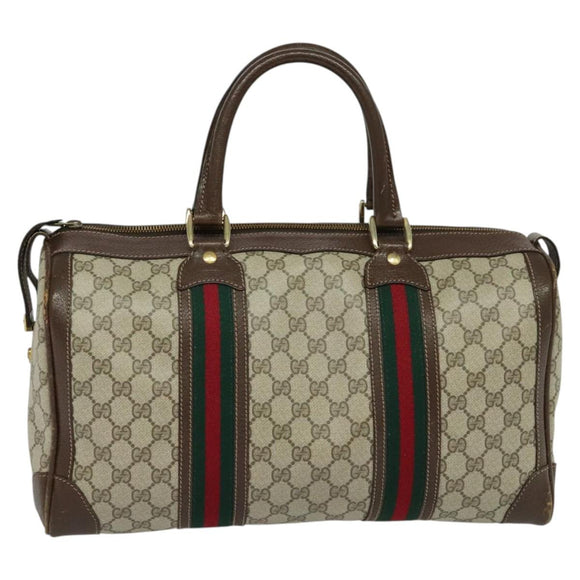 GUCCI GG Supreme Web Sherry Line Hand Bag PVC Beige Gold Red Auth sw234