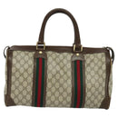 GUCCI GG Supreme Web Sherry Line Hand Bag PVC Beige Gold Red Auth sw234-2
