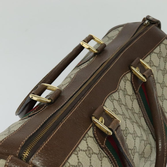 GUCCI GG Supreme Web Sherry Line Hand Bag PVC Beige Gold Red Auth sw234