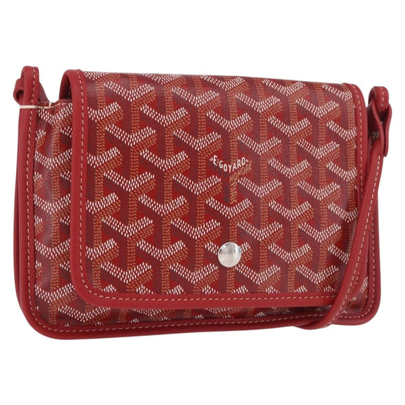 GOYARD Herringbone Shoulder Bag PVC Red Silver Auth SW2347SM
