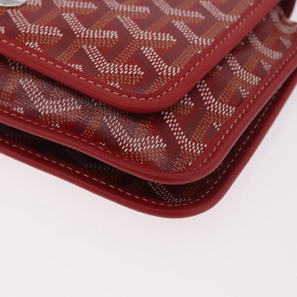 GOYARD Herringbone Shoulder Bag PVC Red Silver Auth SW2347SM