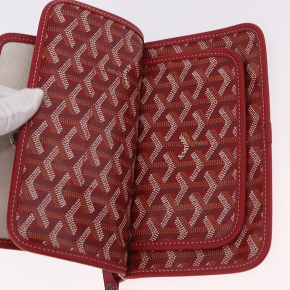 GOYARD Herringbone Shoulder Bag PVC Red Silver Auth SW2347SM