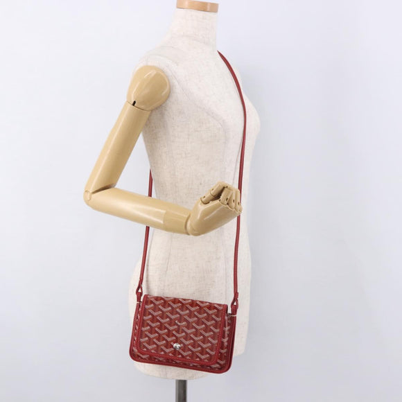 GOYARD Herringbone Shoulder Bag PVC Red Silver Auth SW2347SM