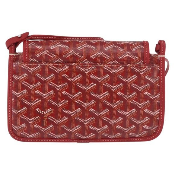 GOYARD Herringbone Shoulder Bag PVC Red Silver Auth SW2347SM